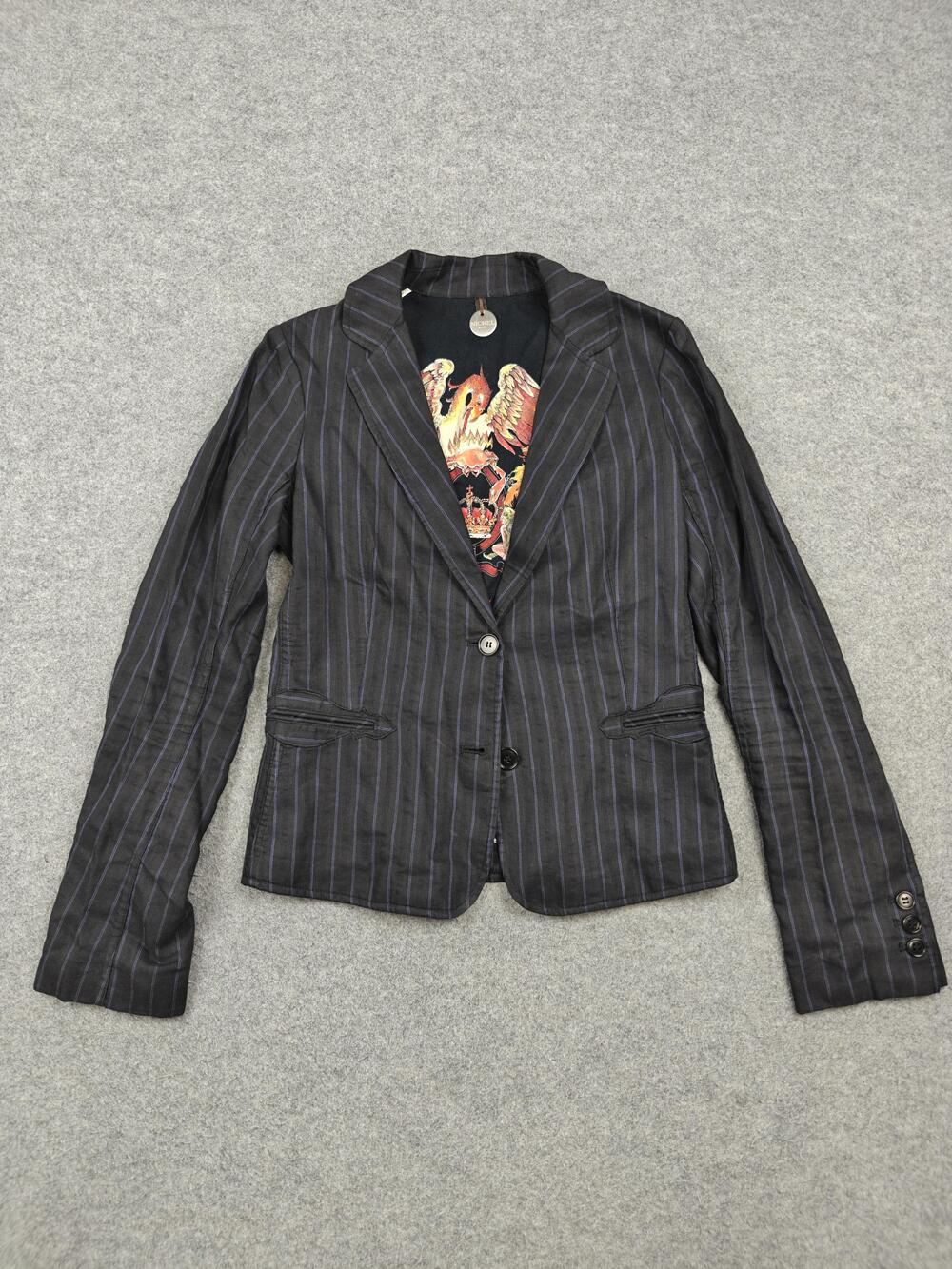 Nickel Queen Blazer Womens 2 Black Pinstripe One Button Lined Jacket Tailored